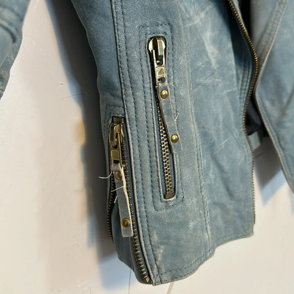 GESTUZ Fitted Distressed Soft Leather Blue Zipper Jacket 38 - Picture 4 of 7